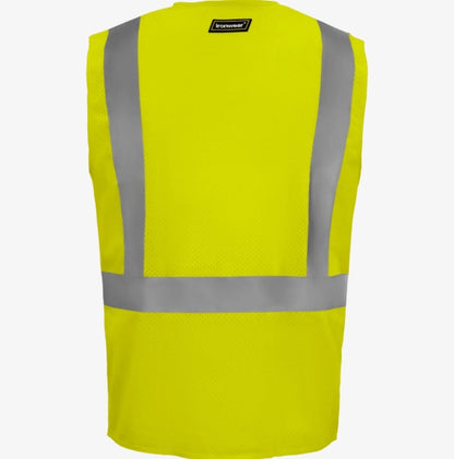 FR Type R Class 2 Hi Vis Reflective Zipper Mesh Safety Vest w/ 5 Pockets