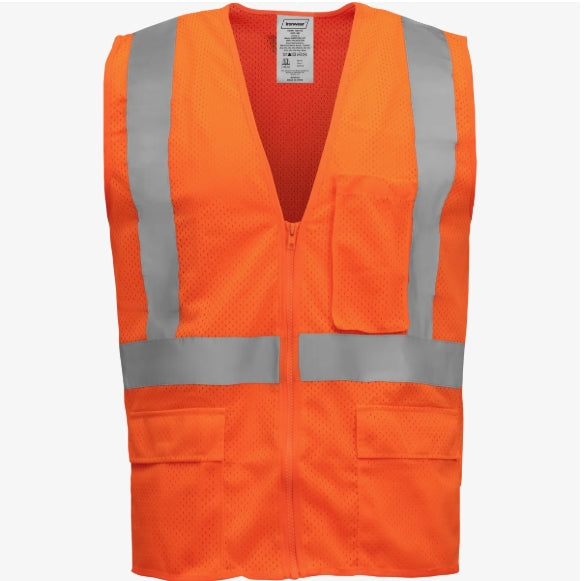 Type R Class 2 Hi Vis Reflective Mesh Safety Vest w/ Zipper & 5 Pockets