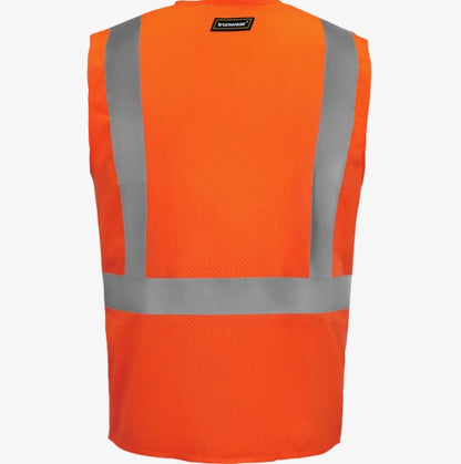 Type R Class 2 Hi Vis Reflective Mesh Safety Vest w/ Zipper & 5 Pockets