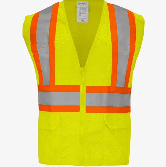 Type R Class 2 Hi Vis Reflective H-Back Two Tone Safety Vest w/ Zipper & 6 Pockets