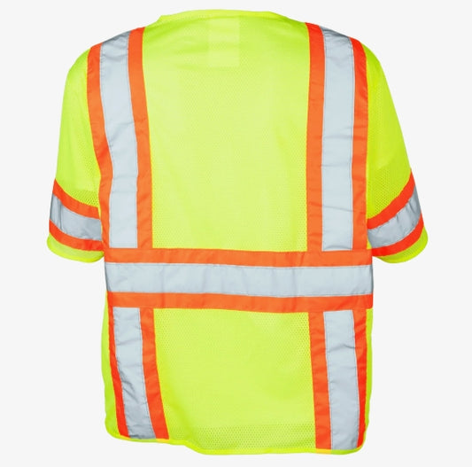 Type R Class 3 Hi Vis Reflective Two Tone 6 Pocket Mesh Zipper Safety Vest w/ Short Sleeves