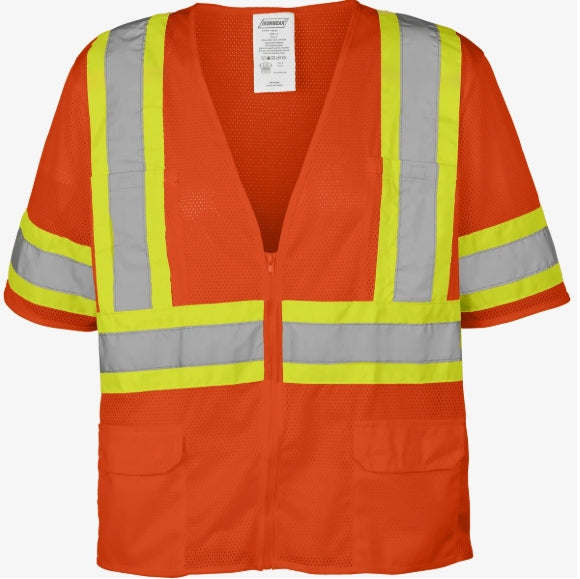 Type R Class 3 Hi Vis Reflective Two Tone 6 Pocket Mesh Zipper Safety Vest w/ Short Sleeves