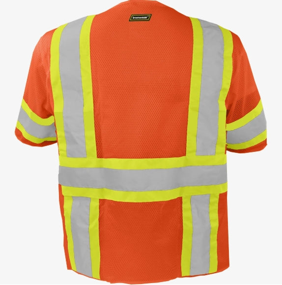Type R Class 3 Hi Vis Reflective Two Tone 6 Pocket Mesh Zipper Safety Vest w/ Short Sleeves