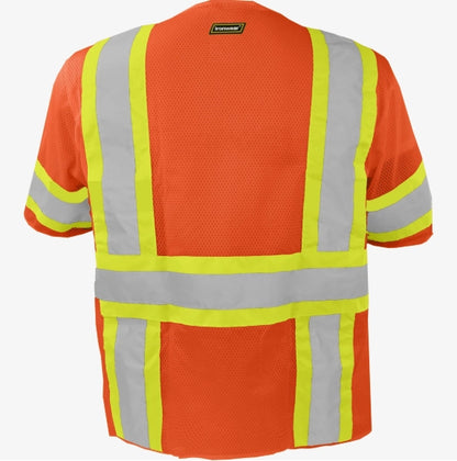 Type R Class 3 Hi Vis Reflective Two Tone 6 Pocket Mesh Zipper Safety Vest w/ Short Sleeves