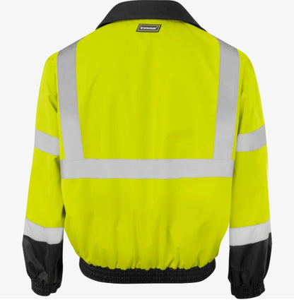 Class 3 Two Tone Hi Vis Drawstring Hooded Bomber Jacket w/ Reflective Tape
