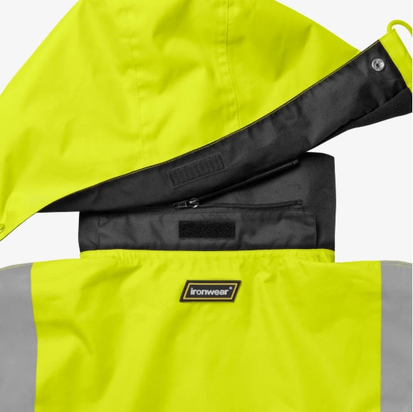 Class 3 Two Tone Hi Vis Drawstring Hooded Bomber Jacket w/ Reflective Tape