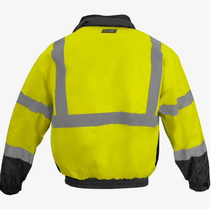 Class 3 Hi Vis Weatherproof Bomber Jacket w/ Heavy Duty Zipper Front & Mic Tabs