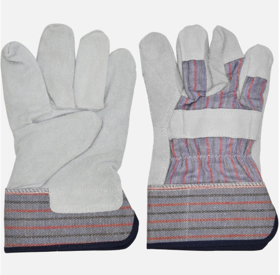Leather Palm Gloves w/ Cotton Back & Rubberized Safety Cuffs